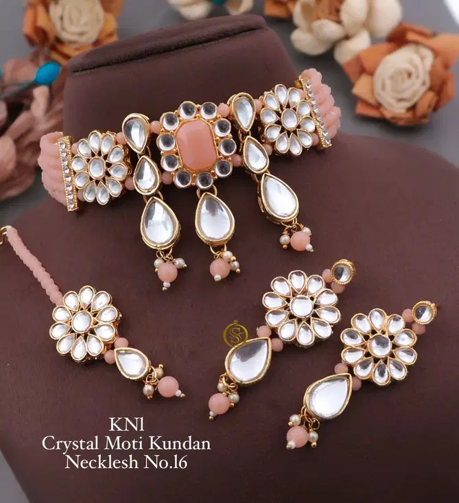 KN 12 designer Kundan Crystal Moti Necklace Set Wholesale Price In Surat
